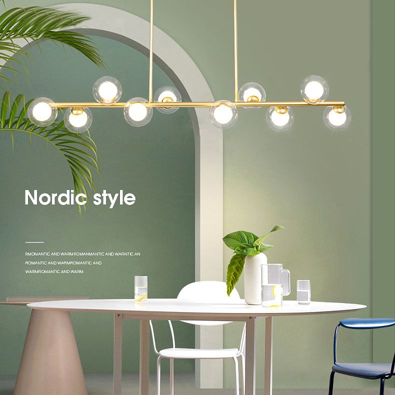 Luz colgante de la isla de hierro forjado de 10 luces en moderna luz de techo radial de vidrio conciso de estilo conciso para lugar comercial