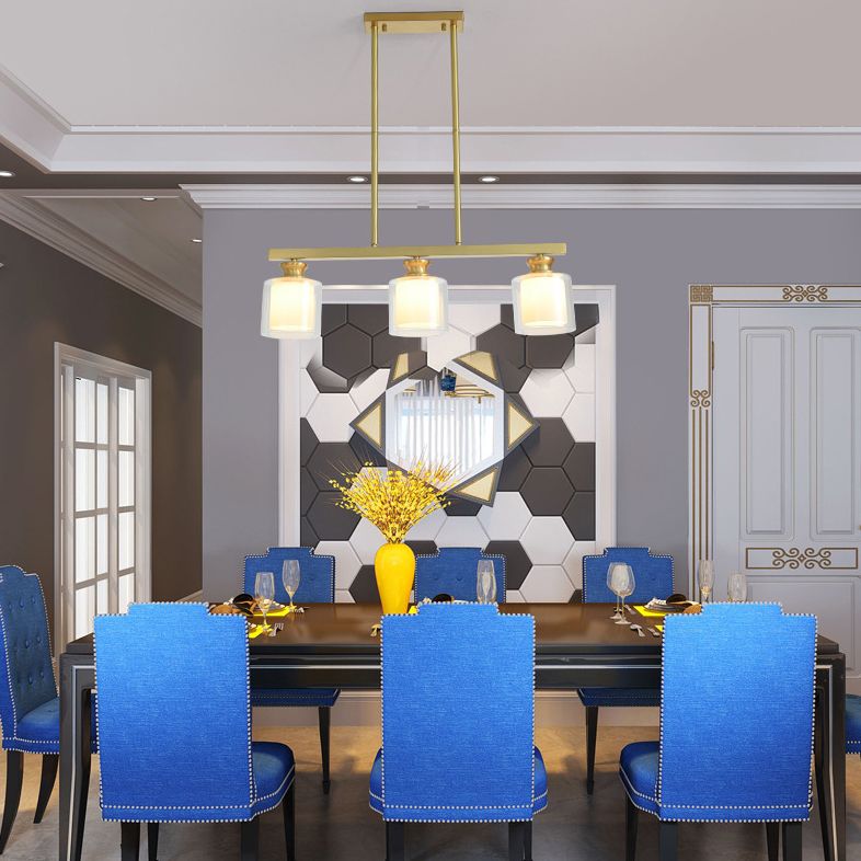 Cylinder Glass Island Chandelier Light Minimalist Gold Ceiling Pendant Light for Dinning Room