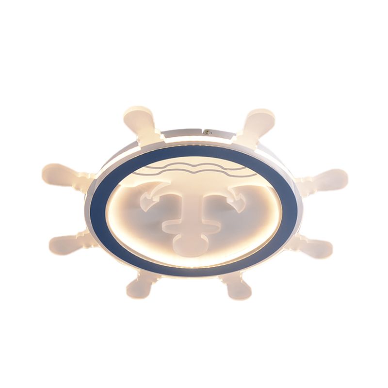 Mediterraneo Rudder Flush Mount Metal Living Room LED Ceiling Light in Blue con Anchor Pattern