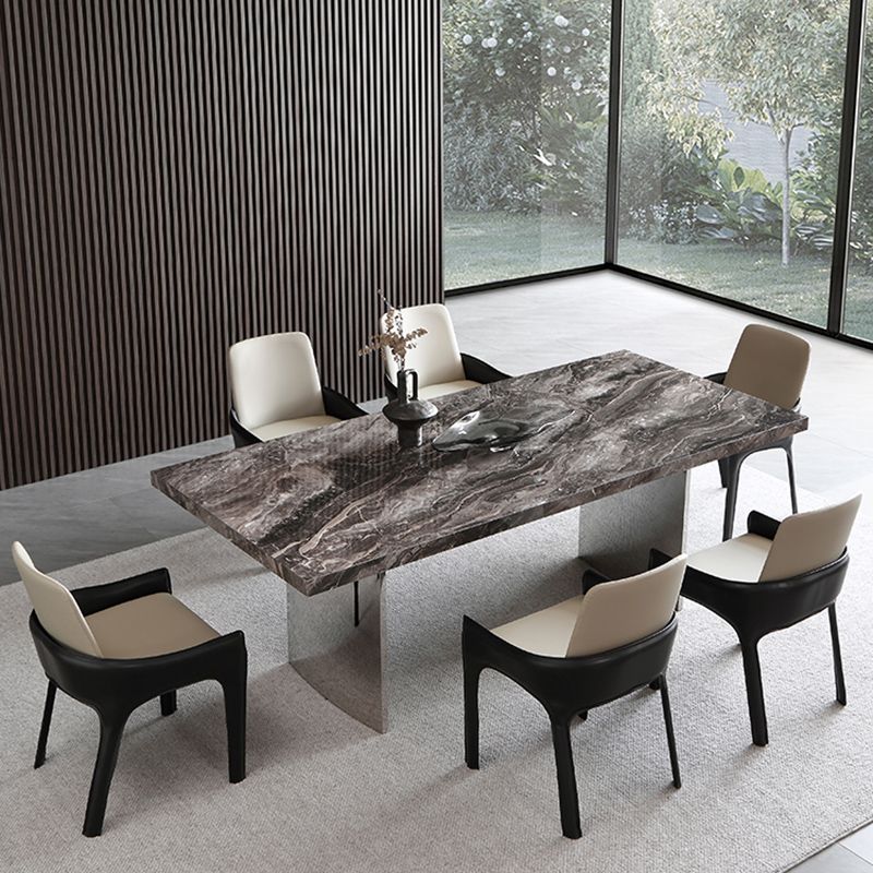 Glossy Gray Stone Dining Table Set 1/4/5/7 Pieces Dining Set with Padded Chairs