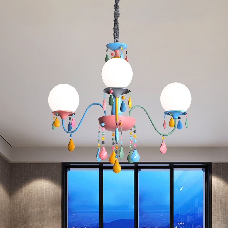 Pink and Yellow Curved Arm Chandelier Light Cartoon 3/5/6 Lights Metallic Pendant Lamp with/without Shade