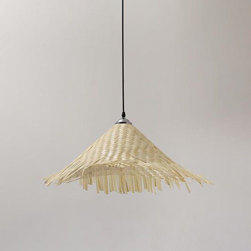 Houten strohoed gevormde hanglamp Aziatische stijl 1 bol bamboe hangende lamp armatuur