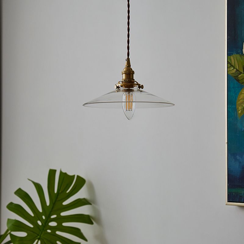 Industrial Flared Ceiling Light Single Glass Hanging Pendant Light for Dining Room