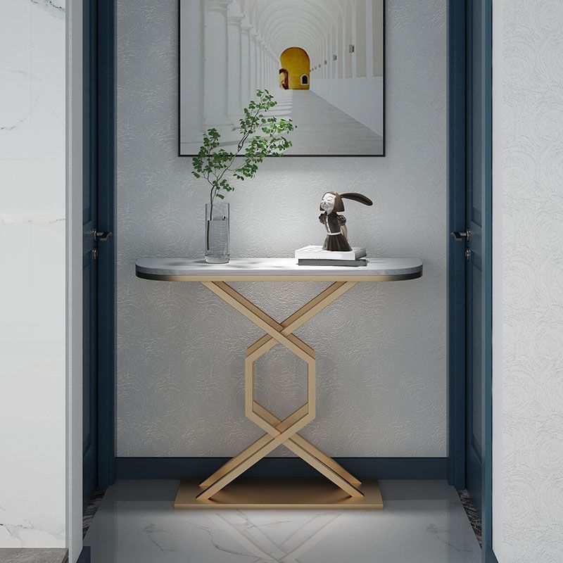 Glam Marble Console Table Half Moon Stain Resistant 12" W Accent Table for Hall