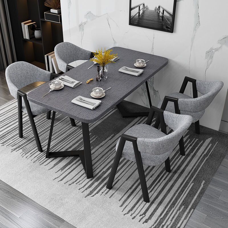 Contemporary Rectangular Wooden Dining Table with Black Double Pedestal