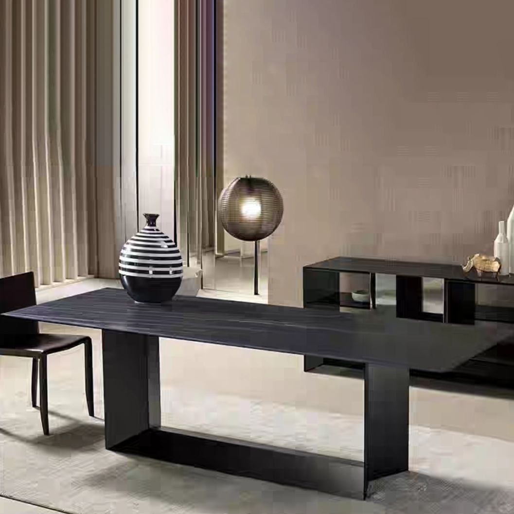 Mesa rectangular de lujo tradicional de metal, mesa interior con tapa de piedra sinterizada para cocina y comedor