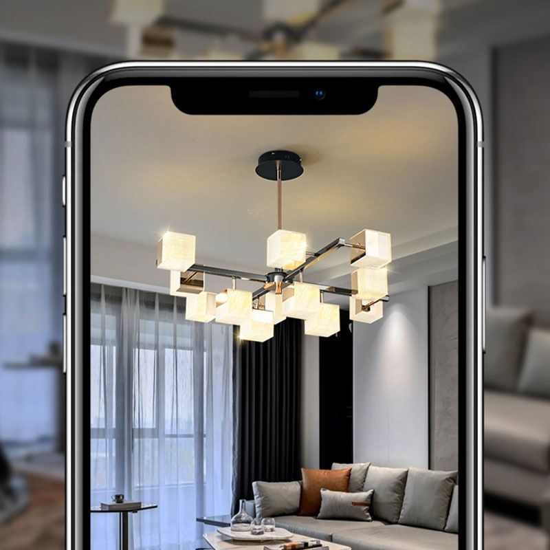 Postmodern Metal Chandelier Light Square Shape Pendant Lighting Fixture for Living Room