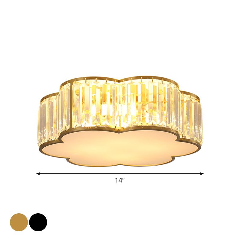 3/4/5-Light Flower Ceiling Lamp Minimalist Black/Gold Prismatic Crystal Small/Medium/Large Flush Mount Light Fixture