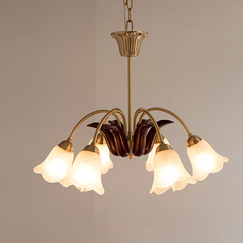 Floral Dining Room Chandelier Country Style Glass Suspension Lighting Fixture