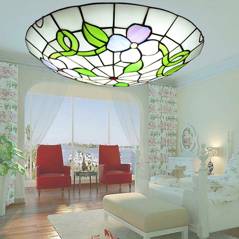 Flower Flush Mount Ceiling Light Stained Glass Tiffany-Style Flush Mount Ceiling Ligh