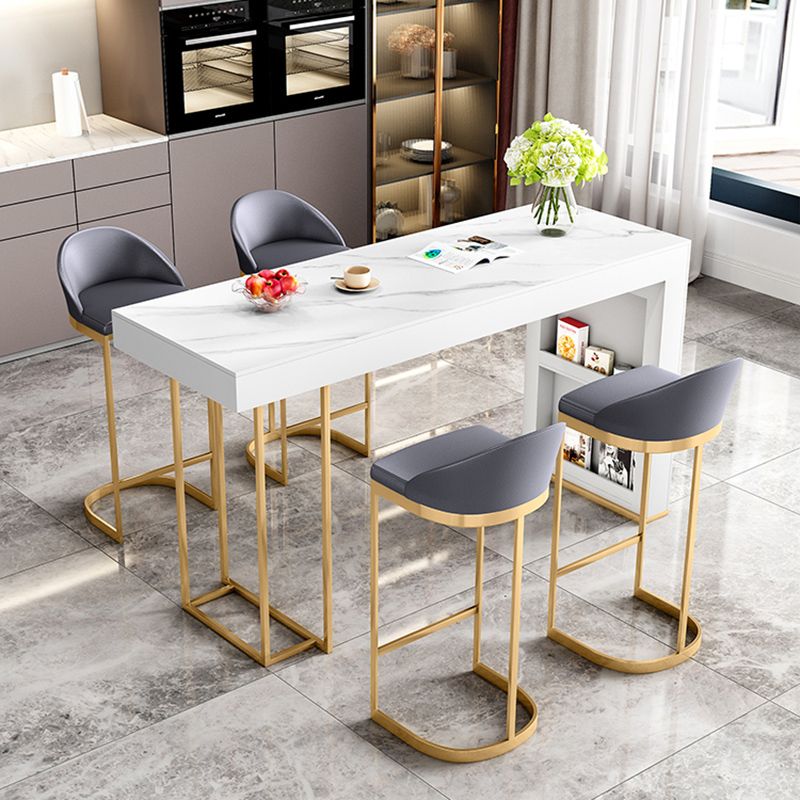Glam Rectangle Bar Dining Table Wood and Stone Bar Table in White