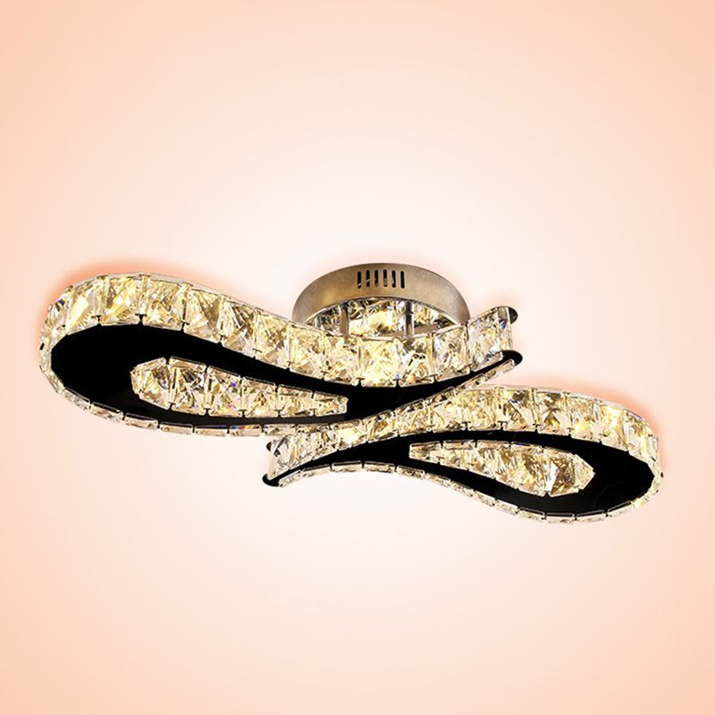 Plafonnier encastré en forme de larme de cristal, lumière LED encastrée moderne chromée pour le salon