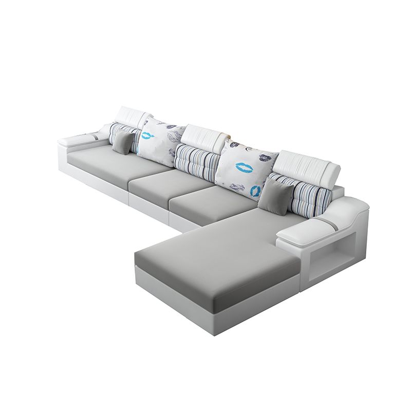 Light-grey Modern Sectional Stain-Resistant Faux leather Sectional