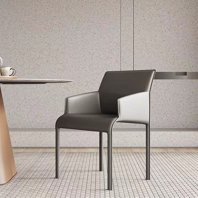 Silla de comedor de cuero contemporánea, silla lateral de comedor de metal para uso doméstico