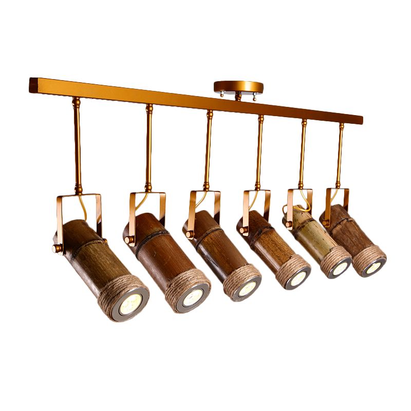 3/6 Bulbs Bamboo Tube Island Pendant Factory Brown Iron Suspension Lighting with Natural Hemp Rope