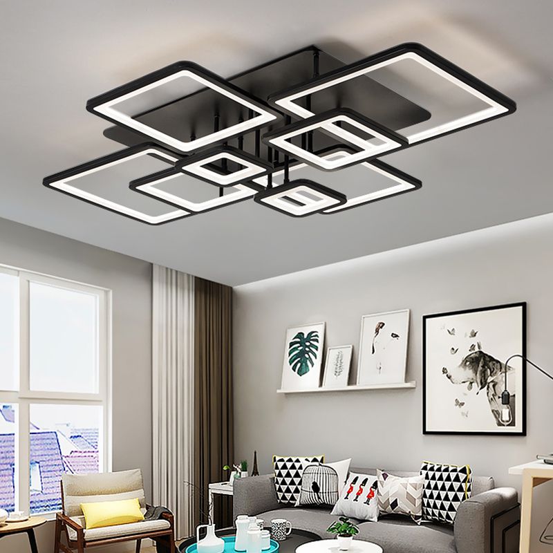 Lámpara LED semiempotrada para sala de estar, 4/6/8 luces, con pantalla acrílica cuadrada, luz de techo negra en luz cálida/blanca/natural