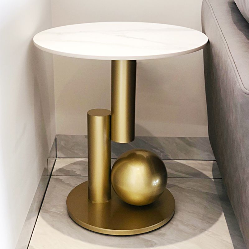 Pedestal Base Design Rock Slab Table Top Black Gold/grey/white Round Side Table