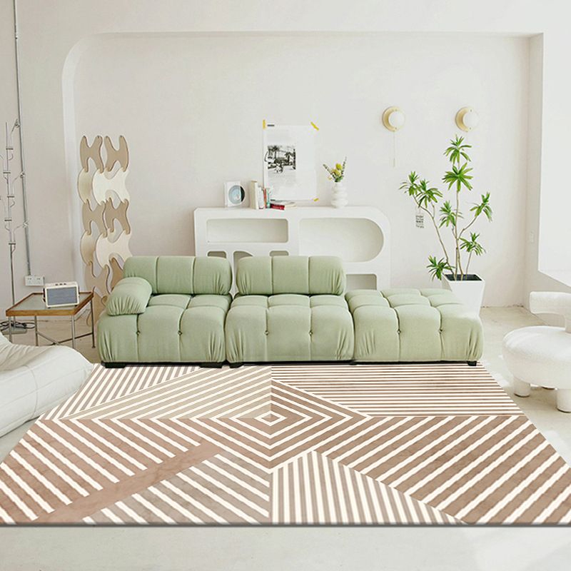 Light Brown Modern Rug Polyester Line Rug Stain Resistant Rug for Home Decor