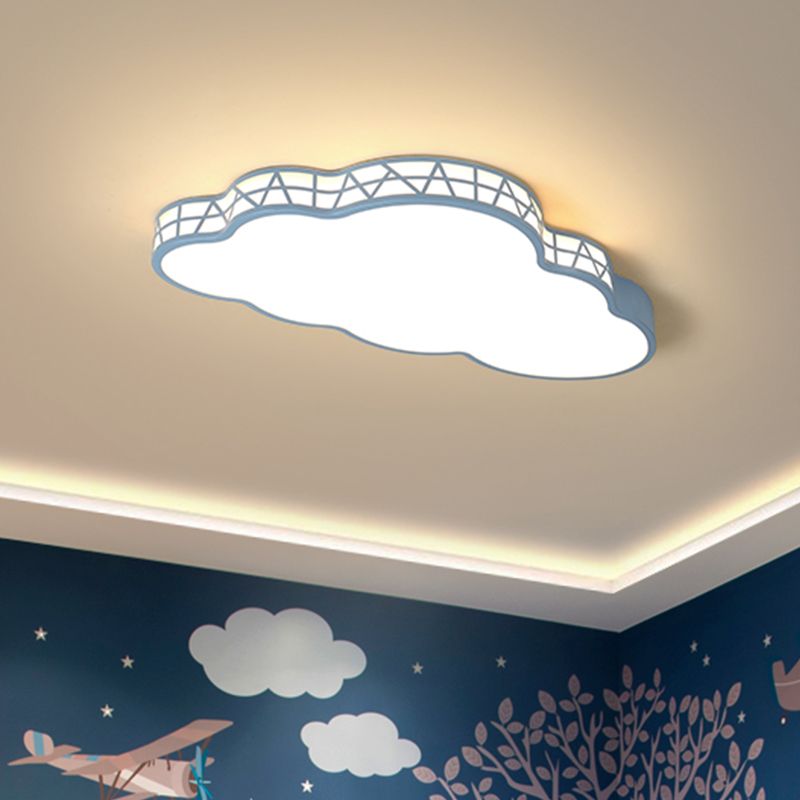 Acrylic Cloud Flush Ceiling Light Creative Led Light Fixture in White/Pink/Blue for Kids Bedroom