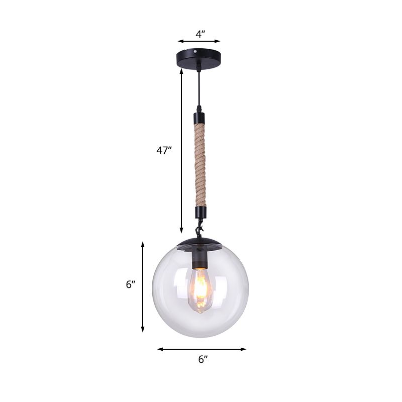 6"/8" Wide Global Glass Pendant Light Industrial 1 Light Dining Room Hanging Ceiling Light in Clear