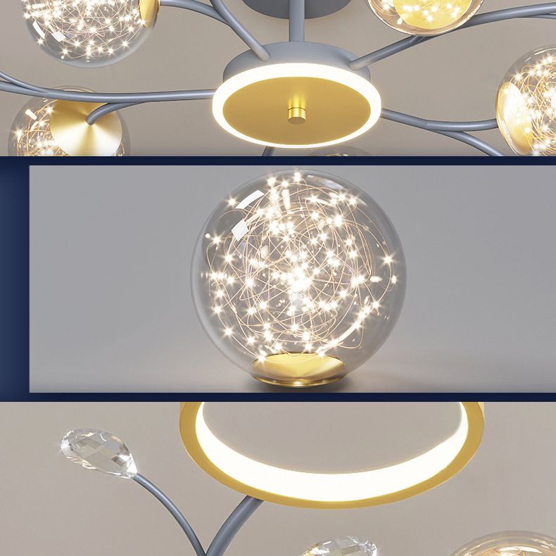 Cercle moderne Flush Lightture Amorture en verre transparent LED LED Semi Flush Light in Grey-Gold