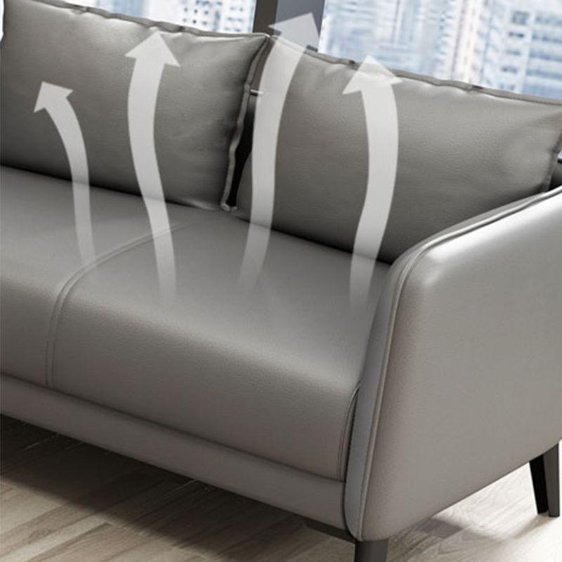 Leather Pillow Back Sofa Stationary Square Arm Seating for Living Room