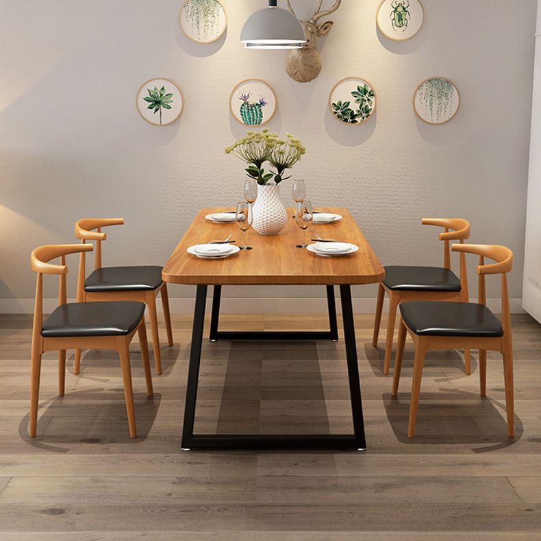 Pine Wood Top Dining Table Industrial Rectangle Table with Sled Base in Black