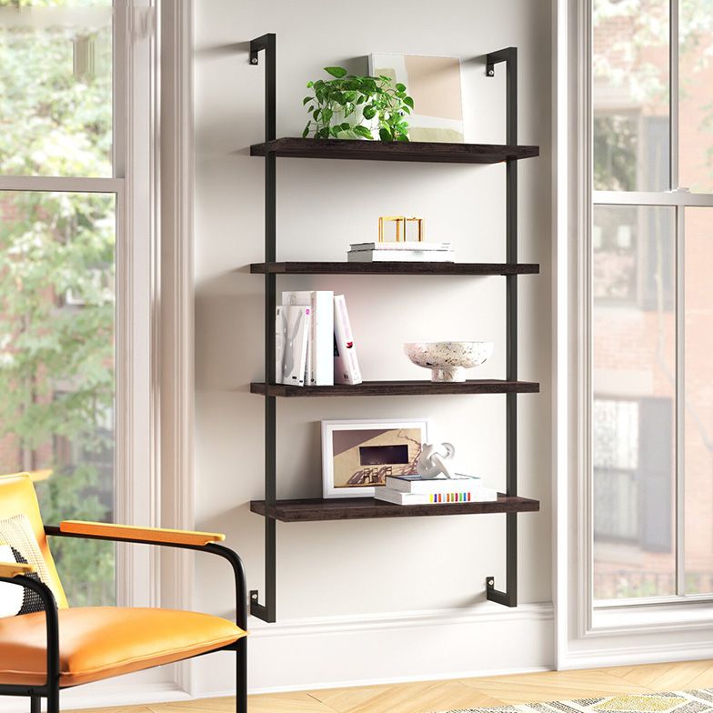 Contemporary Metal Frame Bookcase Wall Mounted Closed Back Bookshelf for Home Office