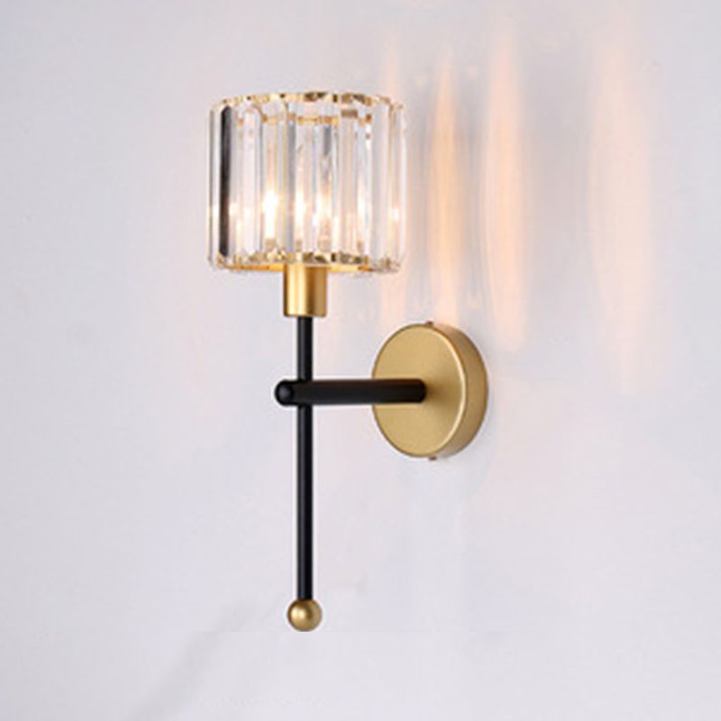 Modern Metal Wall Sconce Cylinder Shape Vanity Lamp with Crystal Shade for Bathroom