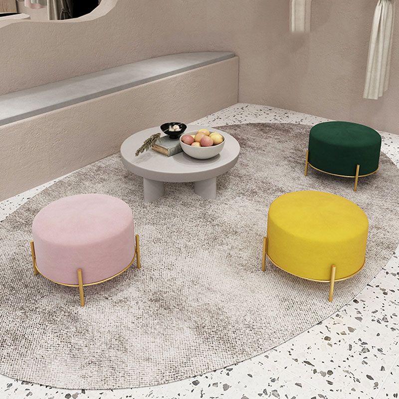 Solid Color Round Ottoman Mildew Resistant Velvet Upholstered Ottoman