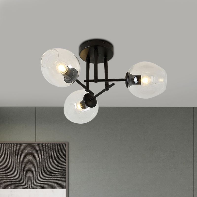 3/6/8 Luci Living Room Semi Flush Light Gold / Black Semi Flush Montaggio con Bubble Clear Glass Shade