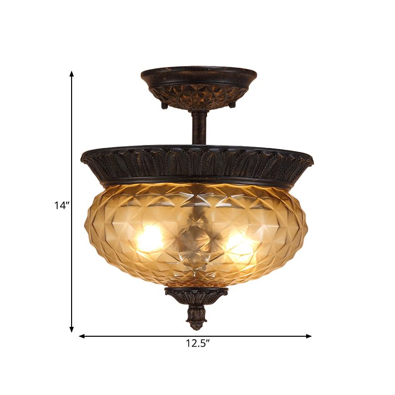 2 lichten urn schaduw semi spoel licht landschap zwarte afwerking prismatische glazen plafondmontage voor eetkamer