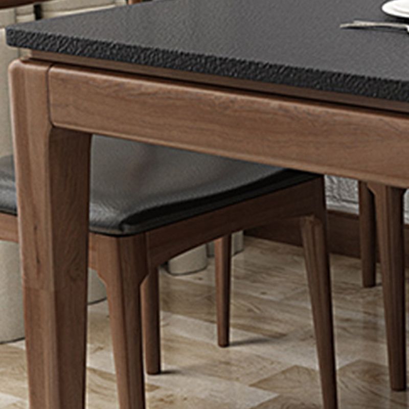 Black Stone Top Dining Table Mid-Century Modern Dining Table with 4 Wood Legs