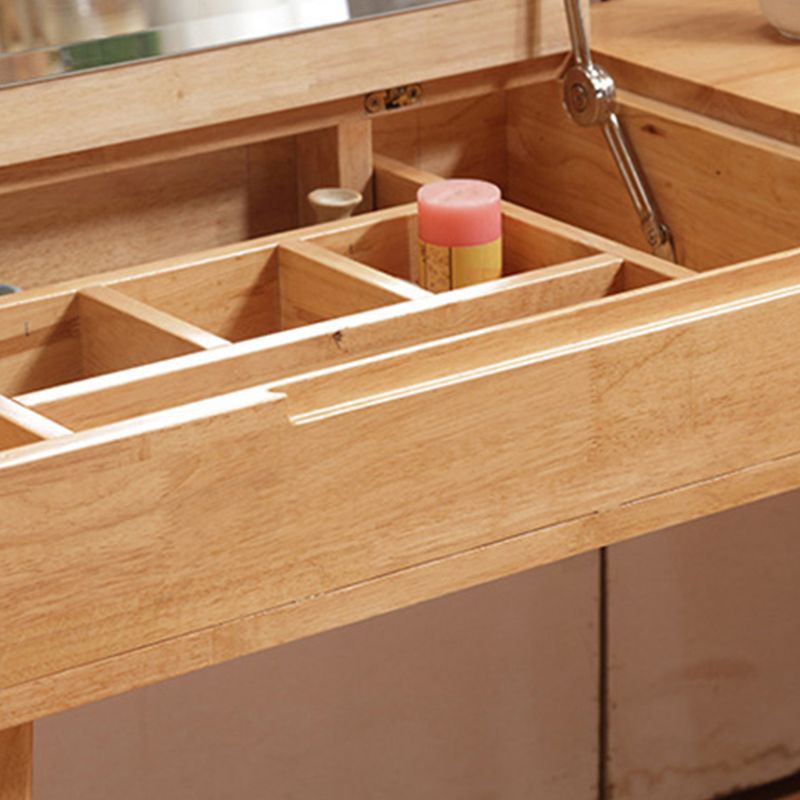 Scandinavian Rubberwood Vanity Flip Single Mirror Jewelry Vanity Desk