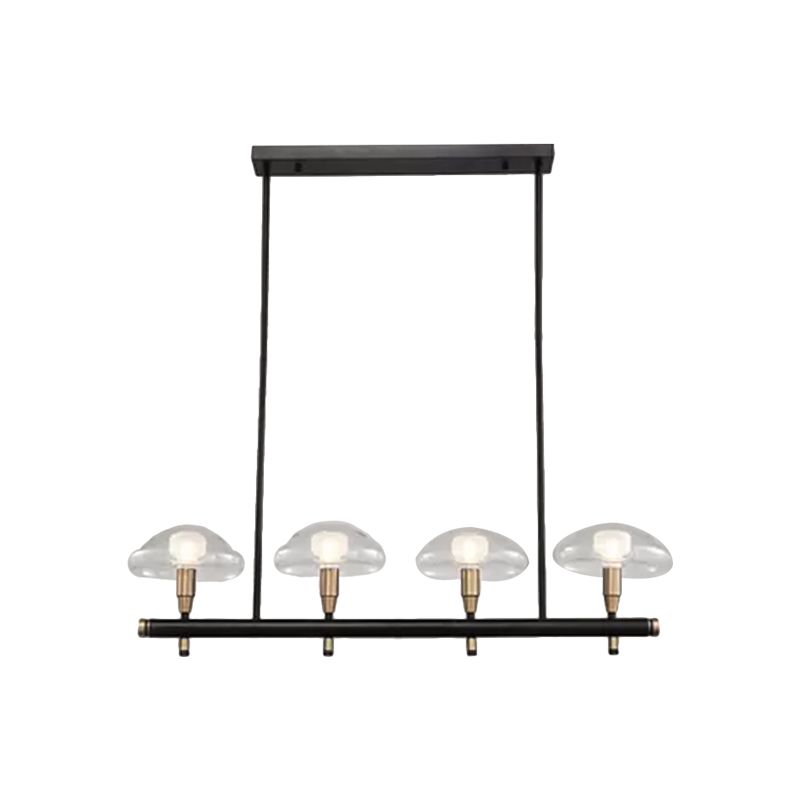 Clear Shade Mushroom Linear Pendant 4/6 Lights Glass Island Lighting in Black for Restaurant