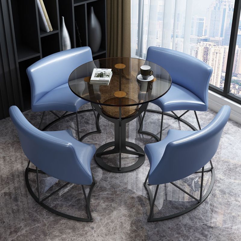 Modern Style Glass Dining Table Black Round Dinner Table with Pedestal Base