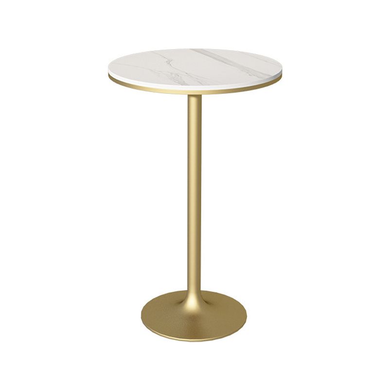 Glam Round Stone Bar Dining Table Iron Indoor Bistro Table with Single Pedestal