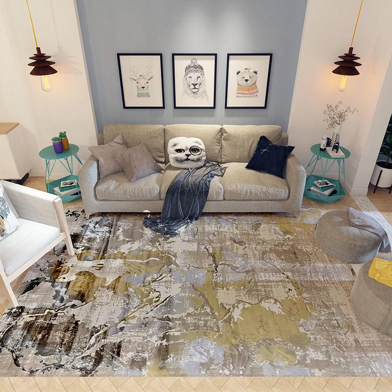 Modern Dark Gray Rug Abstract Graphic Polyester Rug Washable for Drawing Room