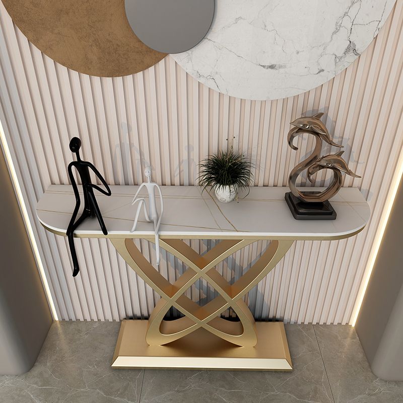 Steel and Stone Sofa Console Table, 31.5" Hall Console Accent Table