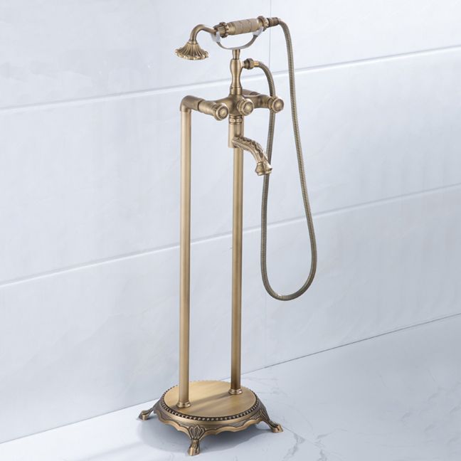 Floor Mounted Metal Clawfoot Tub Faucet Double Handles Freestanding Bathtub Faucet