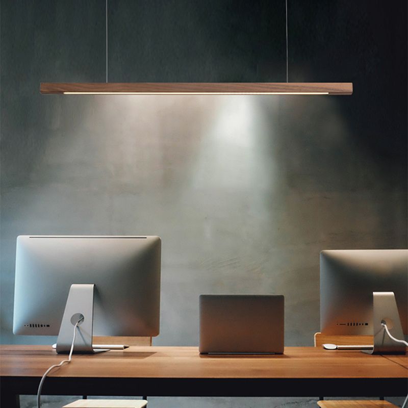 Zeitgenössische Insel Leichtes lineares Holz 1 helle Inselpendelleuchte für Küche