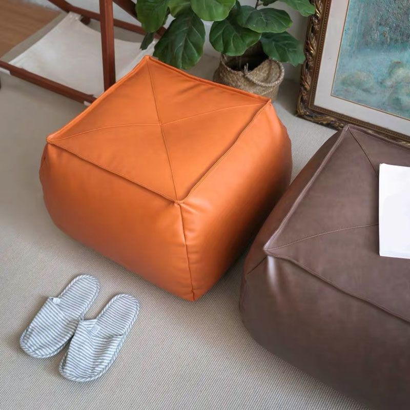 Modern Ottoman PU Leather Upholstered Solid Color Tear Resistant Square Ottoman
