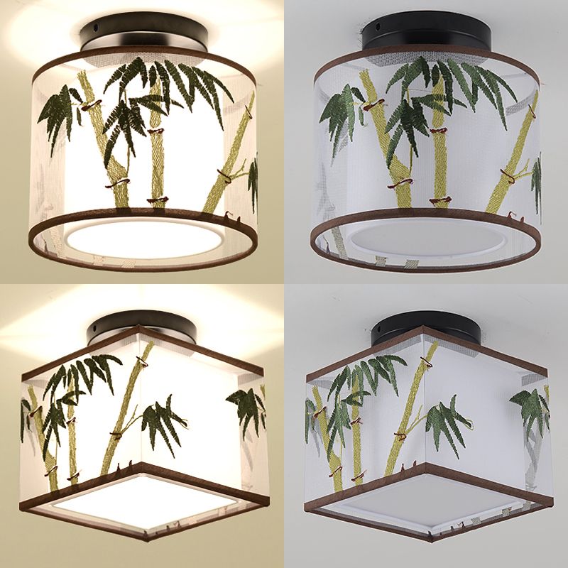 Fabric Light Fixtures Chinese Style Flush Light for Living Room Dinning Room Foyer