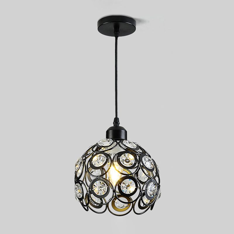 Modern Style Globe Pendant Light Fixture Crystal 1 Bulb Hallway Hanging Lamp