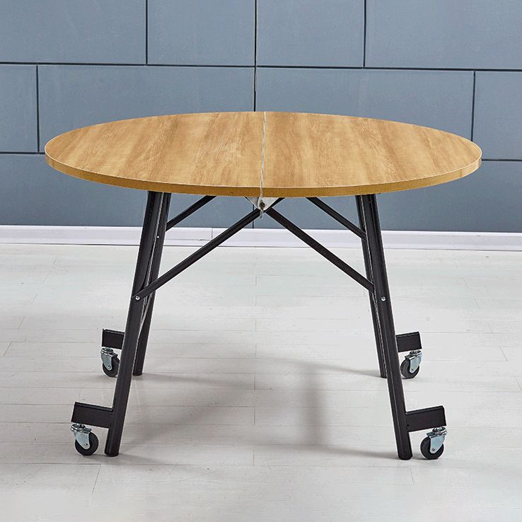 Mid-Century MDF Kitchen Dining Table Round Shape Standard Dining Table with Double Pedestal Base