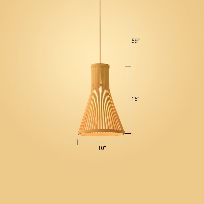 Modern Style Handwoven Ceiling Light Rattan Single Restaurant Hanging Pendant Light in Wood