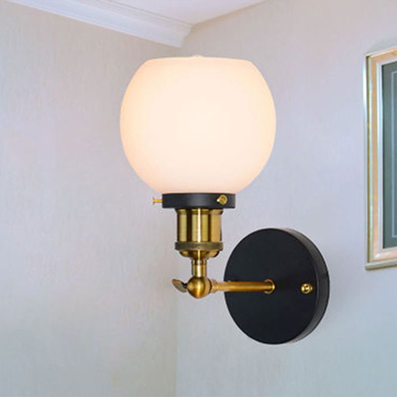 Bubble White Glass Wall Hanging Light Industrial Single Bulb Bedroom Sconce Lamp in Brass