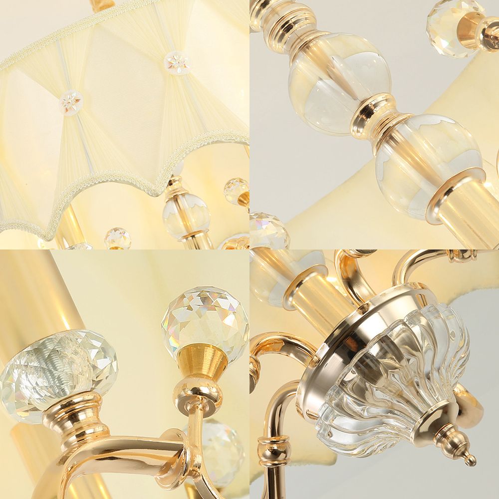 Luz de techo colgante tradicional de tela de tela de 5 luces con soportes de cristal