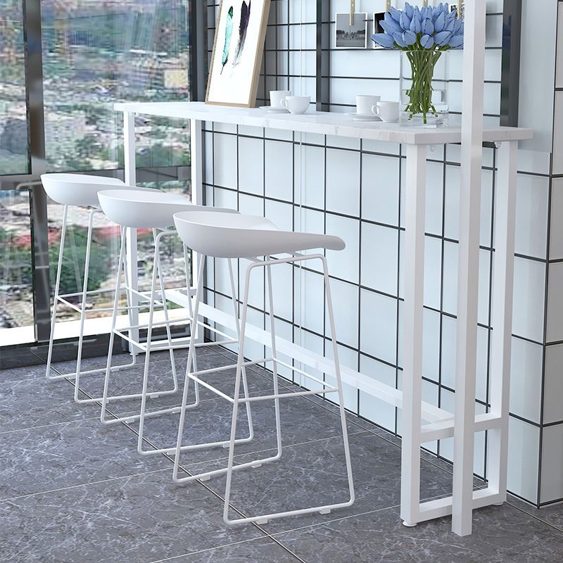 Glam Pub Table Rectangle Stone Bar Table with Trestle Base for Indoor