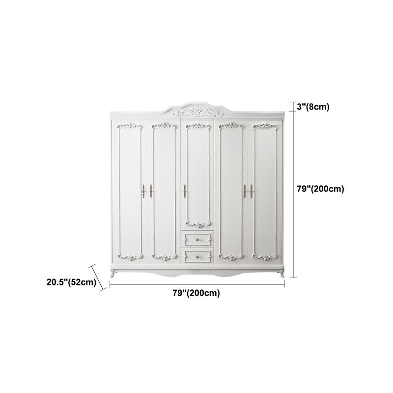 French Country White Wardrobe for Bedroom Manufactured Wood Cabinet with Drawers